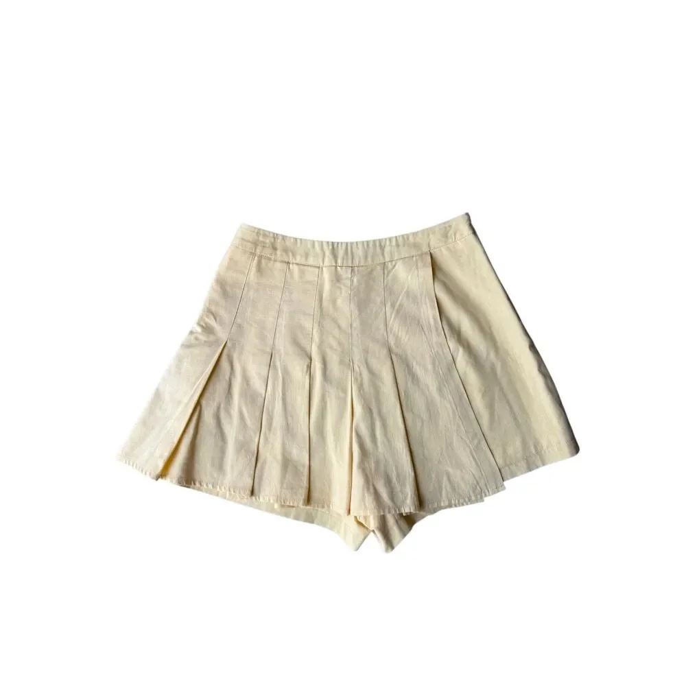 Princess Polly Buttery Yellow 90s Pleated Mini Skort Size 2